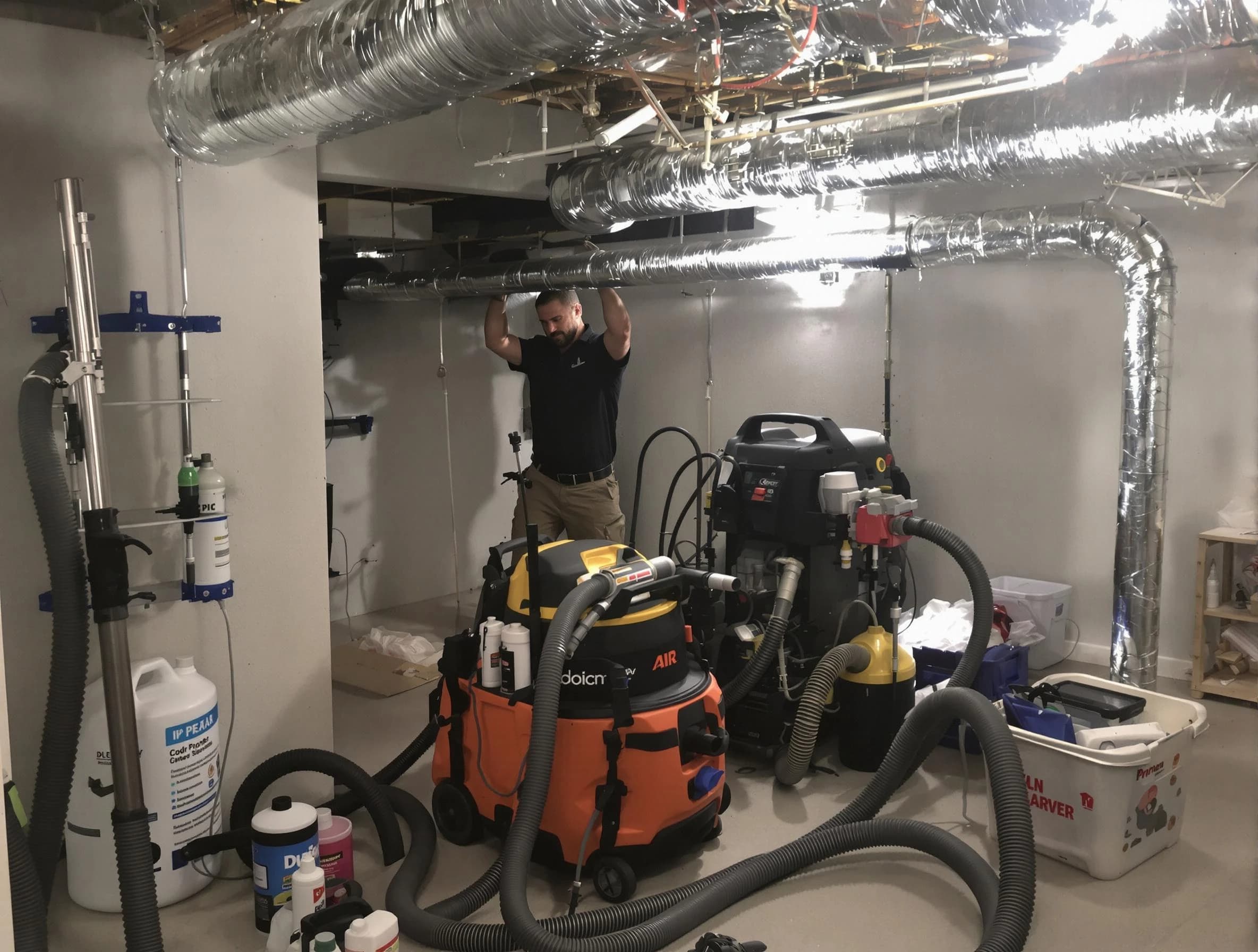 Kimberly Air Duct Cleaning specialist performing professional mold removal from air ducts using safety equipment in Kimberly