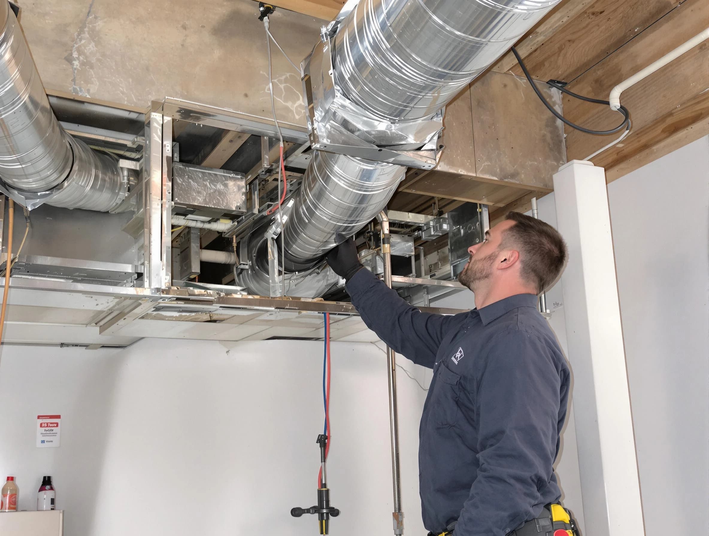 Kimberly Air Duct Cleaning technician performing professional air duct repair using specialized tools in Kimberly